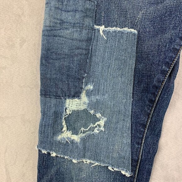 Ralph Lauren Polo Mens 33 Blue Distressed Jeans Sullivan Slim Patchwork 33x32 - Picture 5 of 16